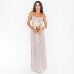 Show Me Your Mumu Lauren Tie Back Chiffon Bridesmaid Maxi Dress in Soft Beige